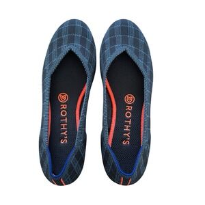 Rothys The Flat Knit Ballet Shoes Womens Size 8 Indigo Gingham Plaid Retired